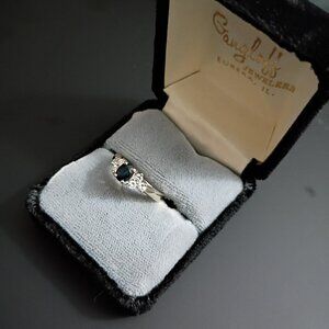 Size 6 White 14k Gold Ring with Natural Diamond Accents and Natural Sapphire